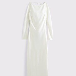 Abercrombie The A&F Julia Slip Long-Sleeve Cowl Back Maxi Dress White